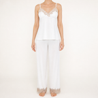 Rosalie | Womens Silk Satin Pyjamas Ice Cool Short Sleeve Loungewear, White 2