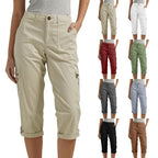 Rosalind | Womens Elastic Waist Pocket Cargo Pants Cropped Trousers - 1