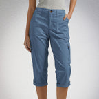 Rosalind | Womens Elastic Waist Pocket Cargo Pants Cropped Trousers - Blue