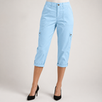 Rosalind | Womens Elastic Waist Pocket Cargo Pants Cropped Trousers, Sky Blue