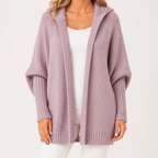 Rosalind | Womens Knitted Jumper Hooded Bat Sleeve Loose Patchwork Sweater, Purple