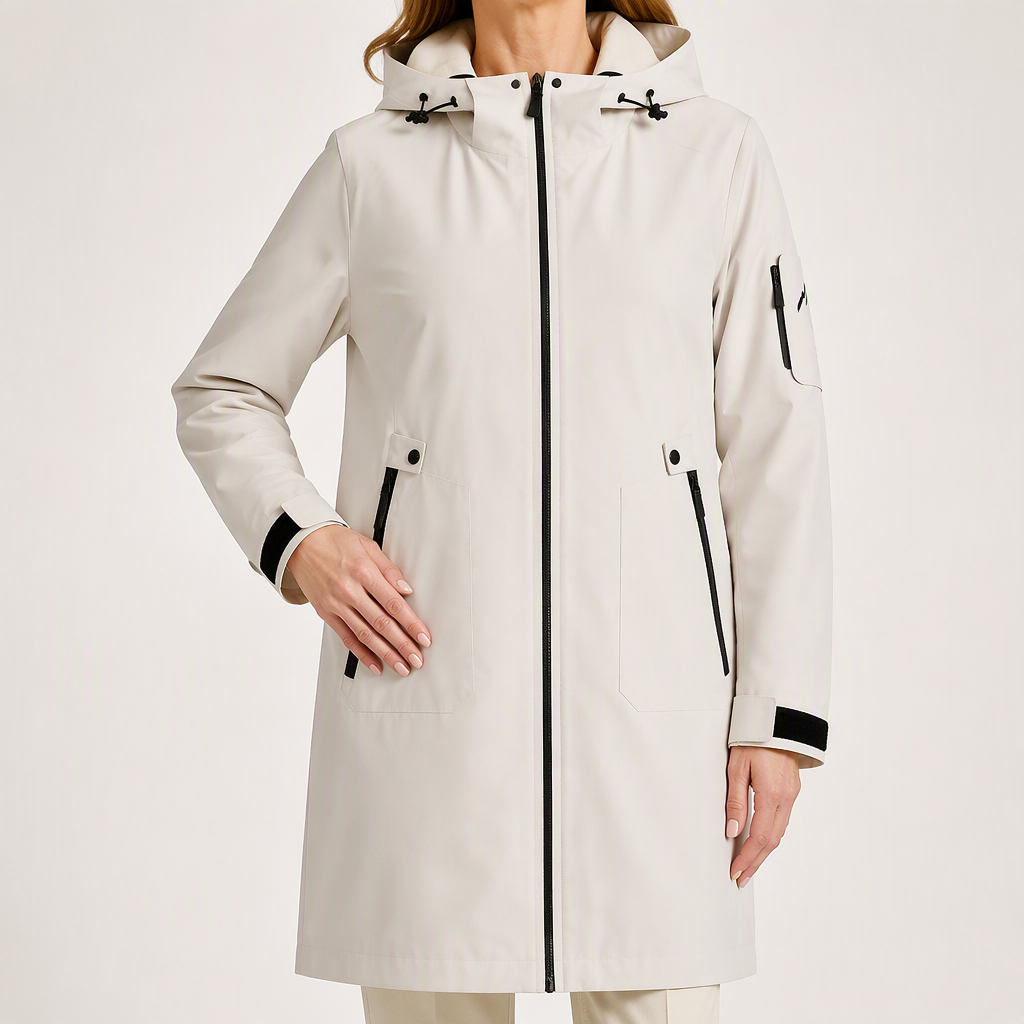 Rosemary | Womens Waterproof Windproof Hooded Outdoor Rain Jacket, Ivory