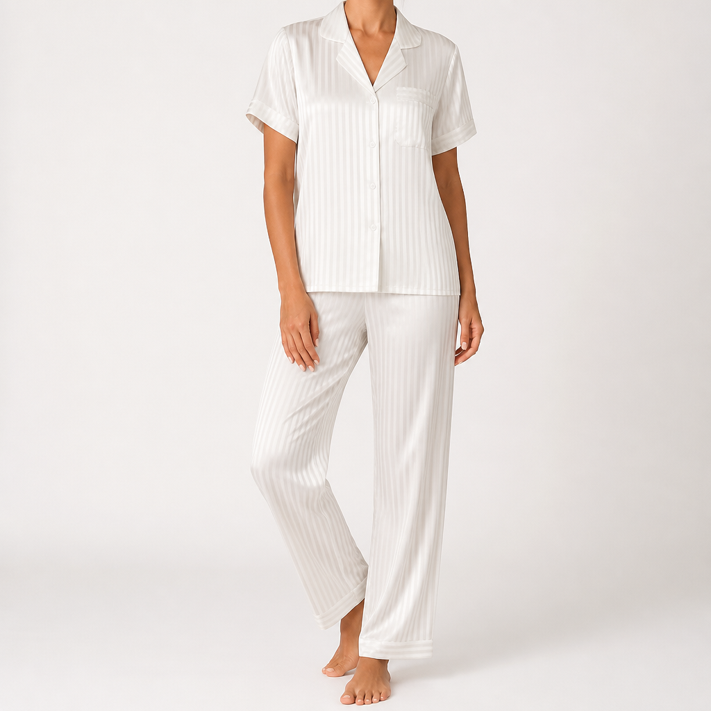 Rosie | Womens Printed Loungewear Shorts Pajama Set, White Stripe