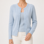 Rowena | Womens Knitted Cardigan Single Breasted Round Neck Jumper Sweater, Light Blue