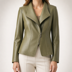 Roxane | Womens Leather Slim Fit Long Sleeve Jacket, Avocado