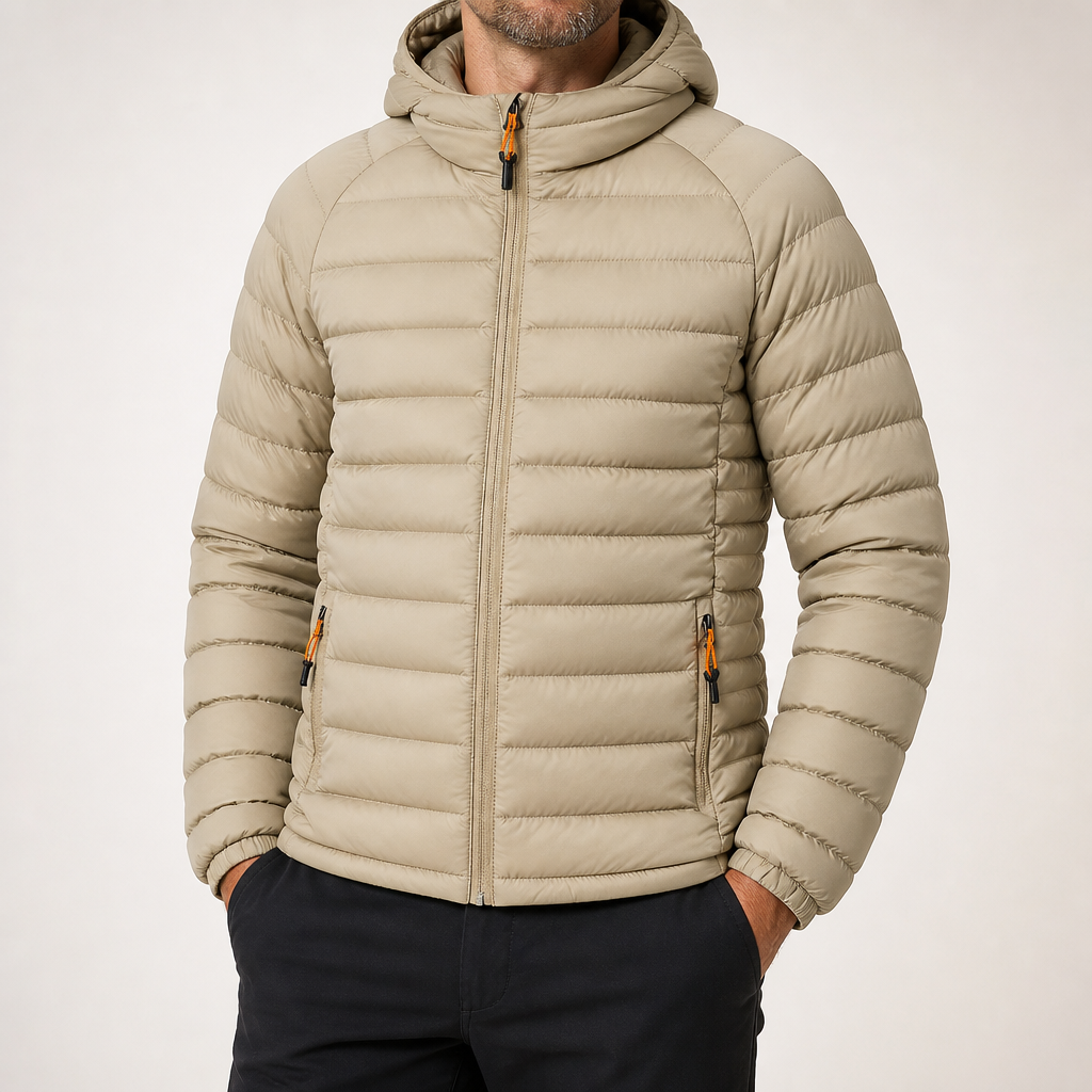 Ruben | Mens Puffer Jacket Hooded Padded Warm Winter Coat, Dark Khaki