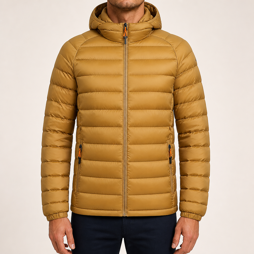 Ruben | Mens Puffer Jacket Hooded Padded Warm Winter Coat, Yellow