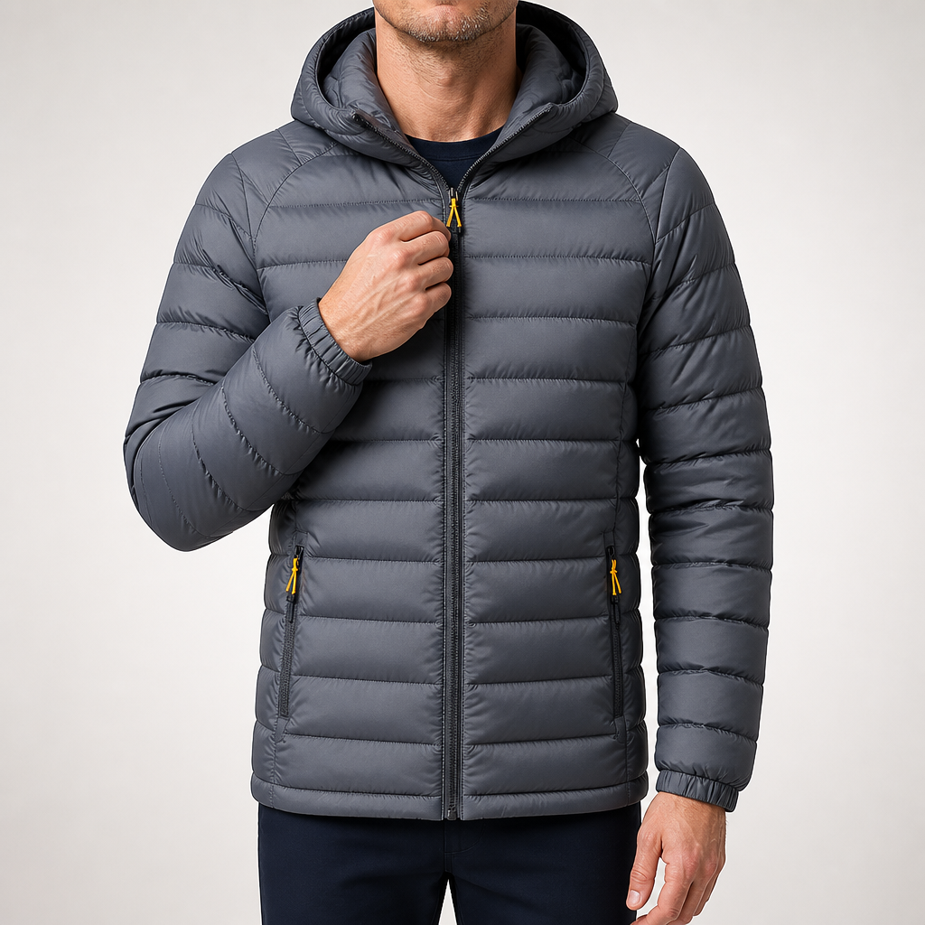 Ruben | Mens Puffer Jacket Hooded Padded Warm Winter Coat, Grey