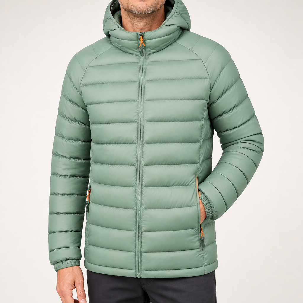 Ruben | Mens Puffer Jacket Hooded Padded Warm Winter Coat, Light Green