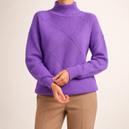 Ruby | Womens Turtleneck Diamond Texture Knit Relaxed Pullover Sweater, Purple