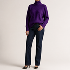 Ruby | Womens Turtleneck Diamond Texture Knit Relaxed Pullover Sweater, Dark Purple