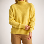 Ruby | Womens Turtleneck Diamond Texture Knit Relaxed Pullover Sweater, Chrysanthemum Yellow