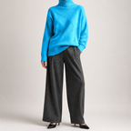 Ruby | Womens Turtleneck Diamond Texture Knit Relaxed Pullover Sweater, Lake Blue