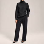 Ruby | Womens Turtleneck Diamond Texture Knit Relaxed Pullover Sweater, Black