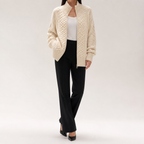 Rufus | Womens Cardigan Knitted Jumper Zip Turtleneck Sweater Jacket, Beige