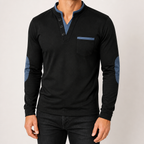 Rupert | Mens Polo Long Sleeve Stand Collar Colour Block Top, Blue