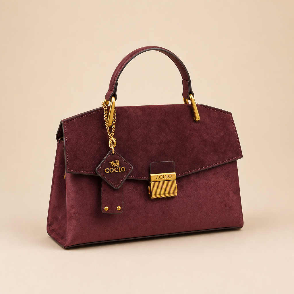 Ruth | Womens Shoulder Bag Crossbody Purse Pebbled Lock Detail Handbag, Wine Red