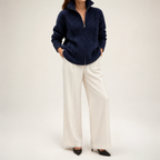 Sadie | Womens Turtleneck Cardigan Sweater Knit Zip Up Jacket, Navy Blue