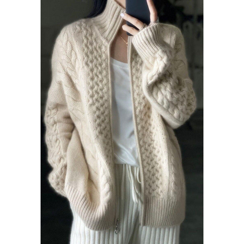 Sadie | Womens Turtleneck Cardigan Sweater Knit Zip Up Jacket