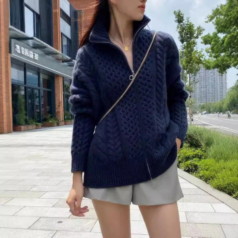 Sadie | Womens Turtleneck Cardigan Sweater Knit Zip Up Jacket