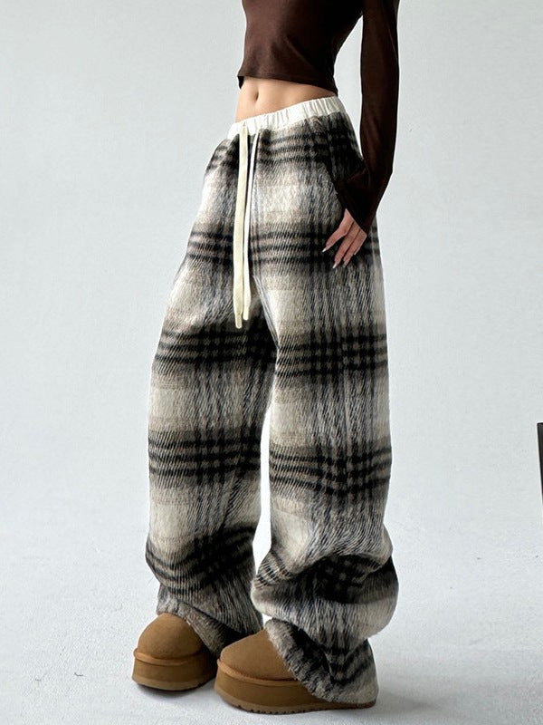 Samantha | Womens Fleece Lined Wide Leg Checked Winter Pants