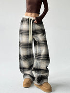 Samantha | Womens Fleece Lined Wide Leg Checked Winter Pants