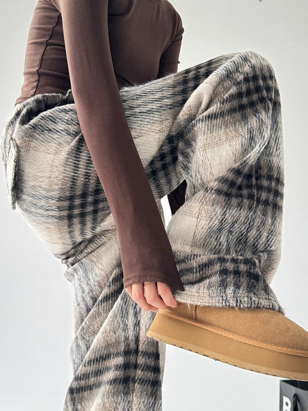 Samantha | Womens Fleece Lined Wide Leg Checked Winter Pants