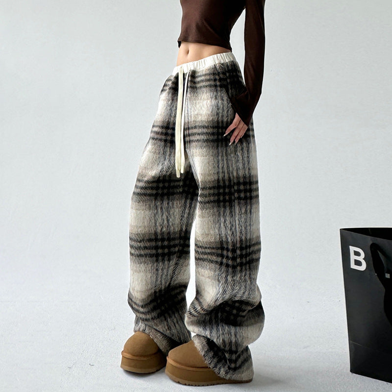 Samantha | Womens Fleece Lined Wide Leg Checked Winter Pants