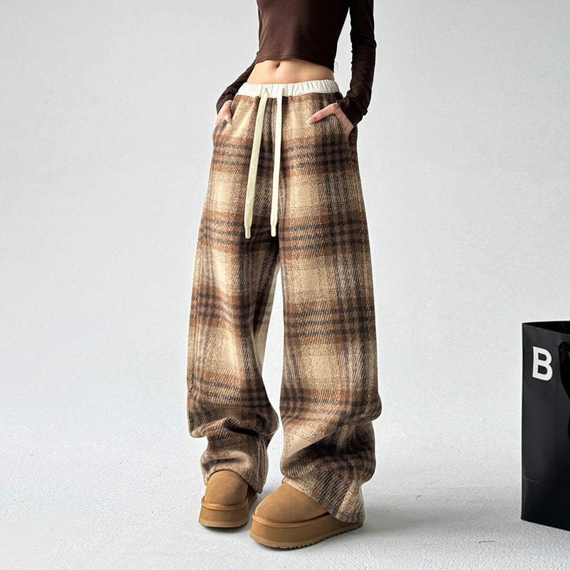 Samantha | Womens Fleece Lined Wide Leg Checked Winter Pants