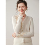 Sandra | Womens Cashmere Blend V Neck Cardigan Sweater Lace Trim Knit