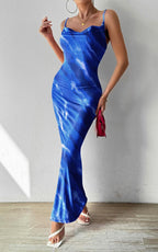 Saskia | Womens Floral Print Strappy Sleeveless Summer Slip Wedding Guest Dresses - Blue