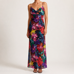Saskia | Womens Floral Print Strappy Sleeveless Summer Slip Wedding Guest Dresses, Purple