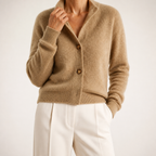 Saskia | Womens Knitted Button Long Cardigan, Camel