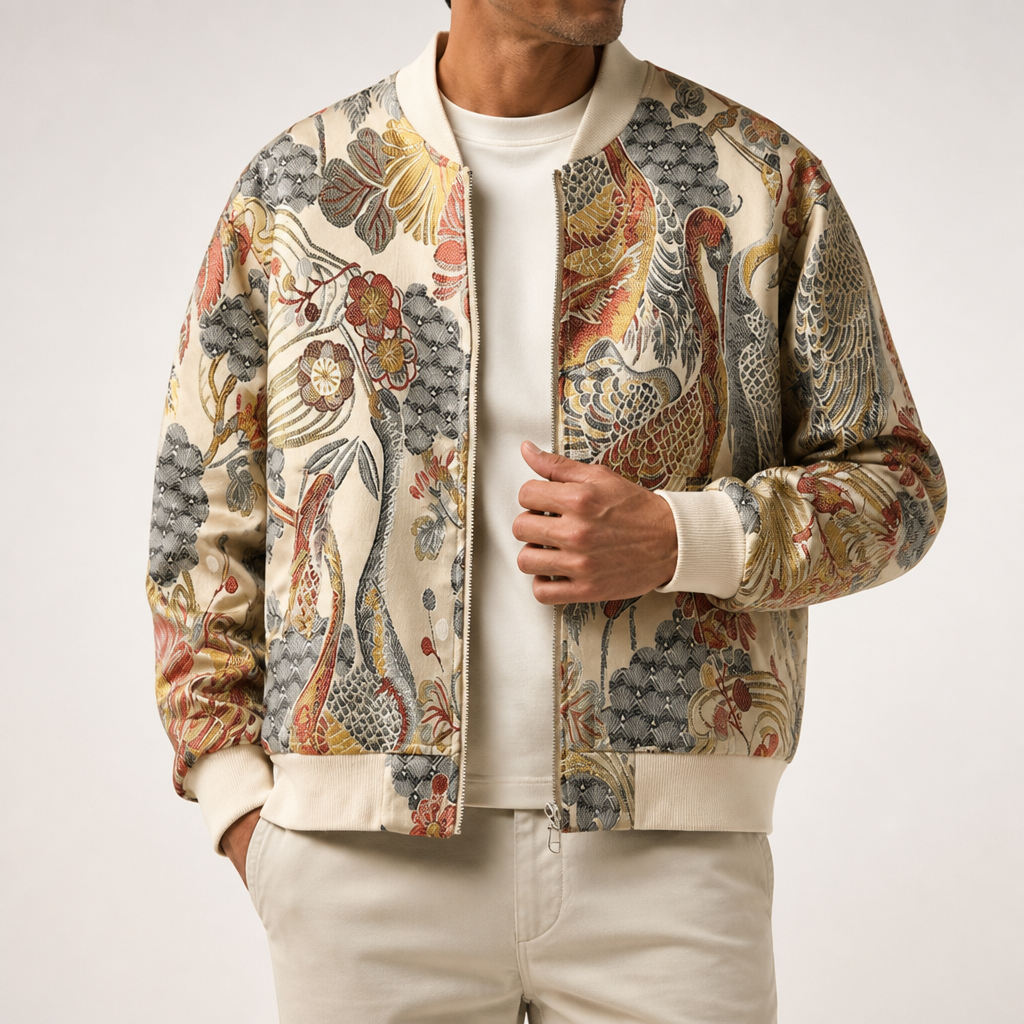 Scott | Mens Varsity Jacket Embroidered Bomber Casual Baseball Letterman Coat, Beige