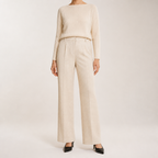 Seraphine | Womens Knit Jumper Vest Wide Leg Trousers Clothing Set, Beige