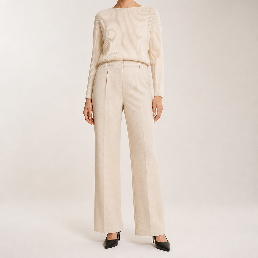 Seraphine | Womens Knit Jumper Vest Wide Leg Trousers Clothing Set, Beige