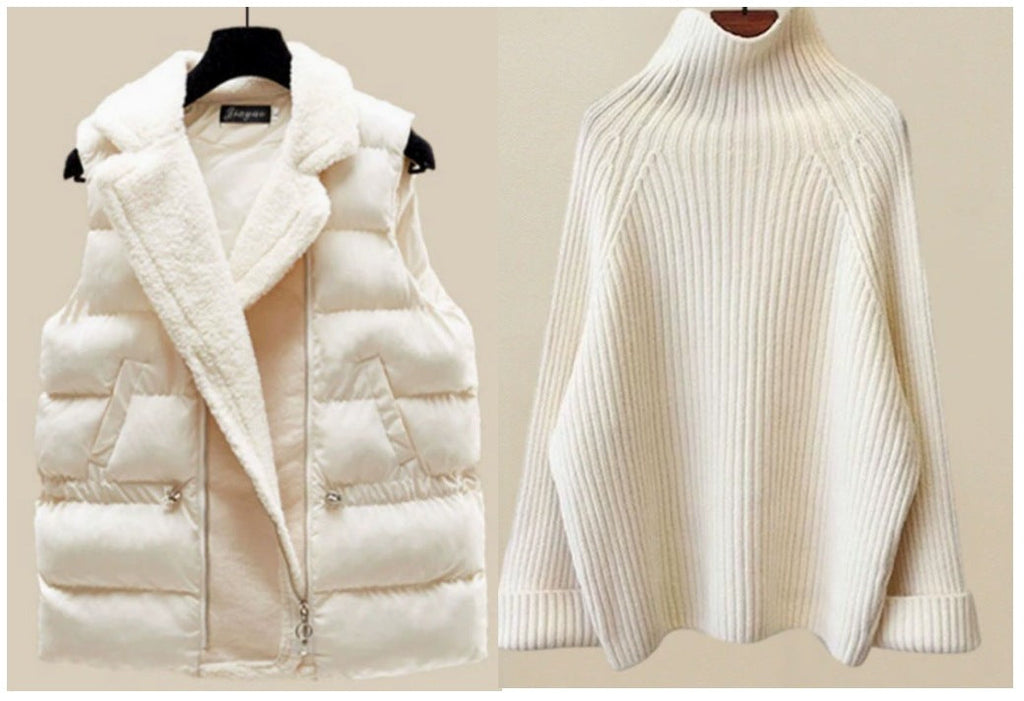 Seraphine | Womens Knit Vest Jumper and Wide Leg Trousers Set - Beige Vest Sweater