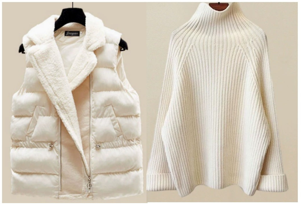 Seraphine | Womens Knit Vest Jumper and Wide Leg Trousers Set - Beige Vest Sweater