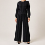 Seraphine | Womens Knit Jumper Vest Wide Leg Trousers Clothing Set, Black