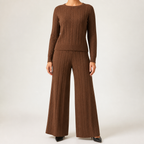 Seraphine | Womens Knit Jumper Vest Wide Leg Trousers Clothing Set, Brown 2
