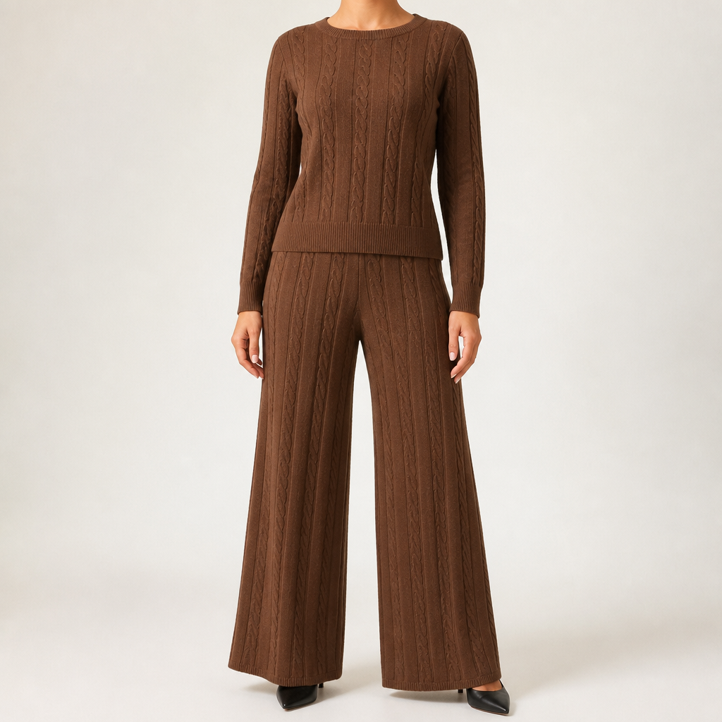 Seraphine | Womens Knit Jumper Vest Wide Leg Trousers Clothing Set, Brown 2