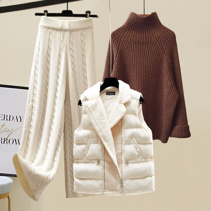 Seraphine | Womens Knit Vest Jumper and Wide Leg Trousers Set - Brown Beige