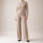 Seraphine | Womens Knit Jumper Vest Wide Leg Trousers Clothing Set, Khaki 2