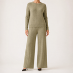 Seraphine | Womens Knit Jumper Vest Wide Leg Trousers Clothing Set, Khaki 3