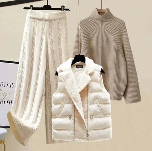 Seraphine | Womens Knit Vest Jumper and Wide Leg Trousers Set - Khaki Beige