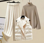 Seraphine | Womens Knit Vest Jumper and Wide Leg Trousers Set - Khaki Beige