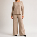 Seraphine | Womens Knit Jumper Vest Wide Leg Trousers Clothing Set, Khaki