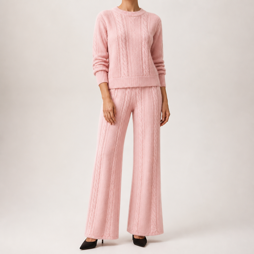 Seraphine | Womens Knit Jumper Vest Wide Leg Trousers Clothing Set, Pink 2