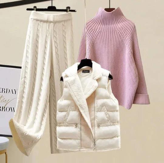 Seraphine | Womens Knit Vest Jumper and Wide Leg Trousers Set - Pink Beige