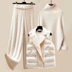 Seraphine | Womens Knit Vest Jumper and Wide Leg Trousers Set - White Sweater Beige Twist Trousers Vest